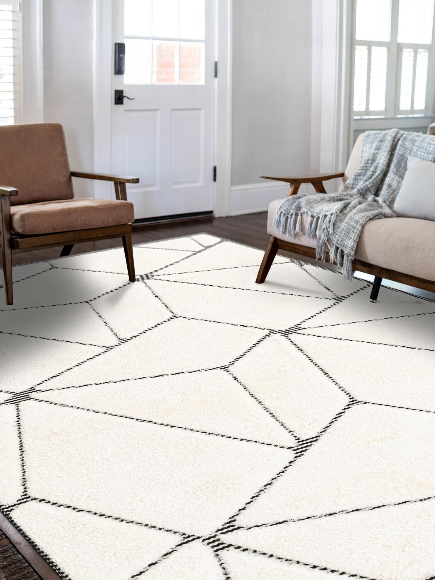 Ivory White 2' x 3' 1 Prismatic Rectangle Area Rug Modern Geometric Unique Design Carpet for Contemporary Interior Home Decorating for Sale at Rug Engine