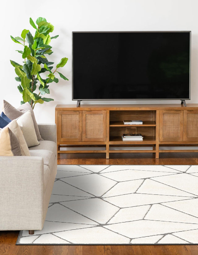 Ivory White 4' 1 x 6' 1 Prismatic Rectangle Area Rug Modern Geometric Unique Design Carpet for Contemporary Interior Home Decorating for Sale at Rug Engine
