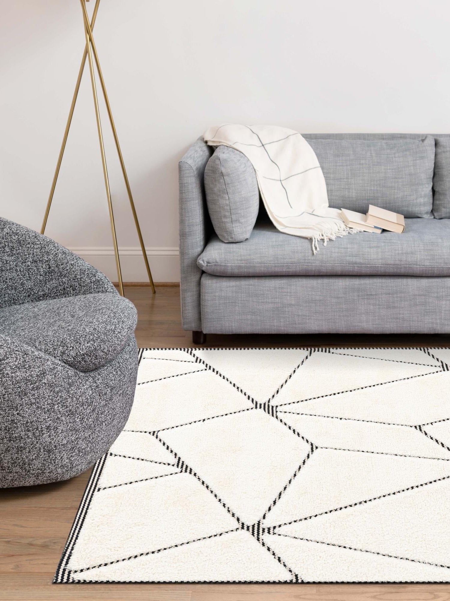 Ivory White 4' 1 x 6' 1 Prismatic Rectangle Area Rug Modern Geometric Unique Design Carpet for Contemporary Interior Home Decorating for Sale at Rug Engine