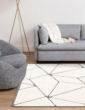 Ivory White 4' 1 x 6' 1 Prismatic Rectangle Area Rug Modern Geometric Unique Design Carpet for Contemporary Interior Home Decorating for Sale at Rug Engine