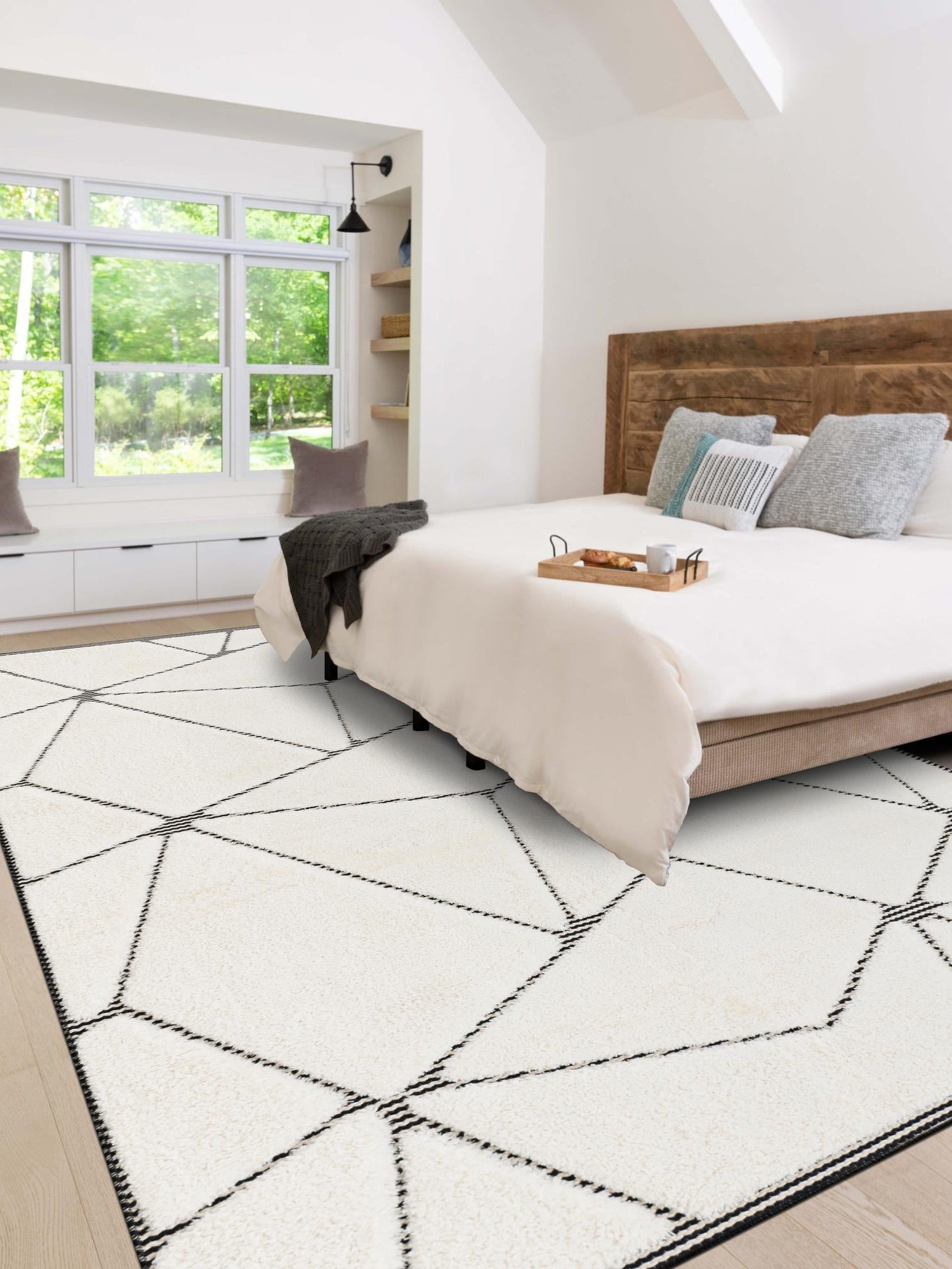 Ivory White 2' x 3' 1 Prismatic Rectangle Area Rug Modern Geometric Unique Design Carpet for Contemporary Interior Home Decorating for Sale at Rug Engine