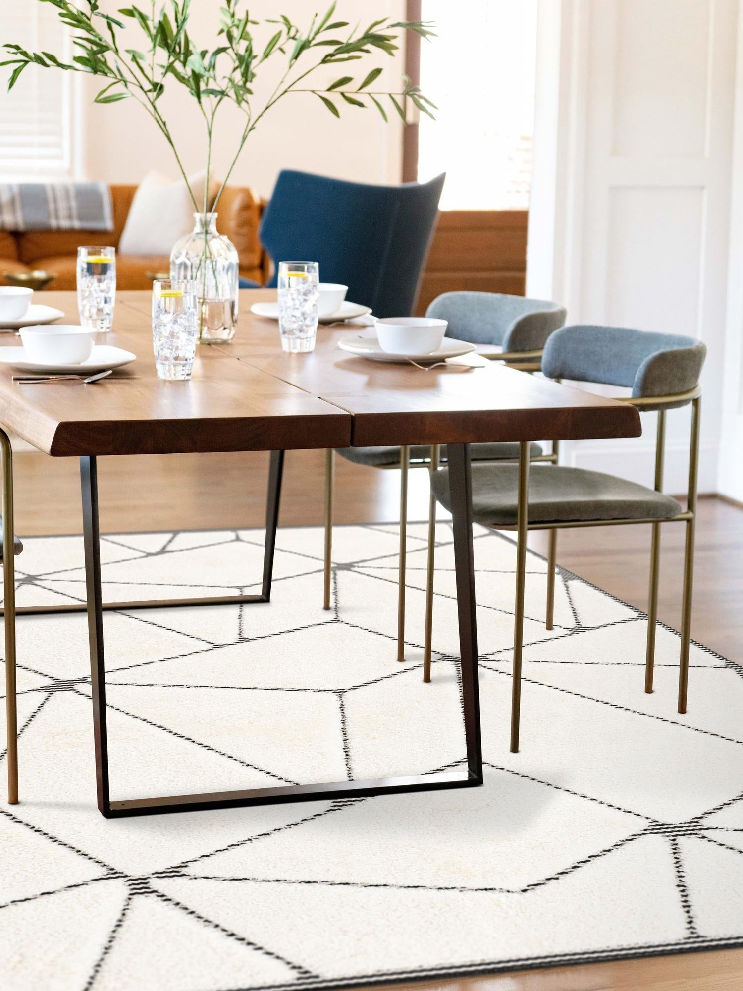 Ivory White 4' 1 x 6' 1 Prismatic Rectangle Area Rug Modern Geometric Unique Design Carpet for Contemporary Interior Home Decorating for Sale at Rug Engine