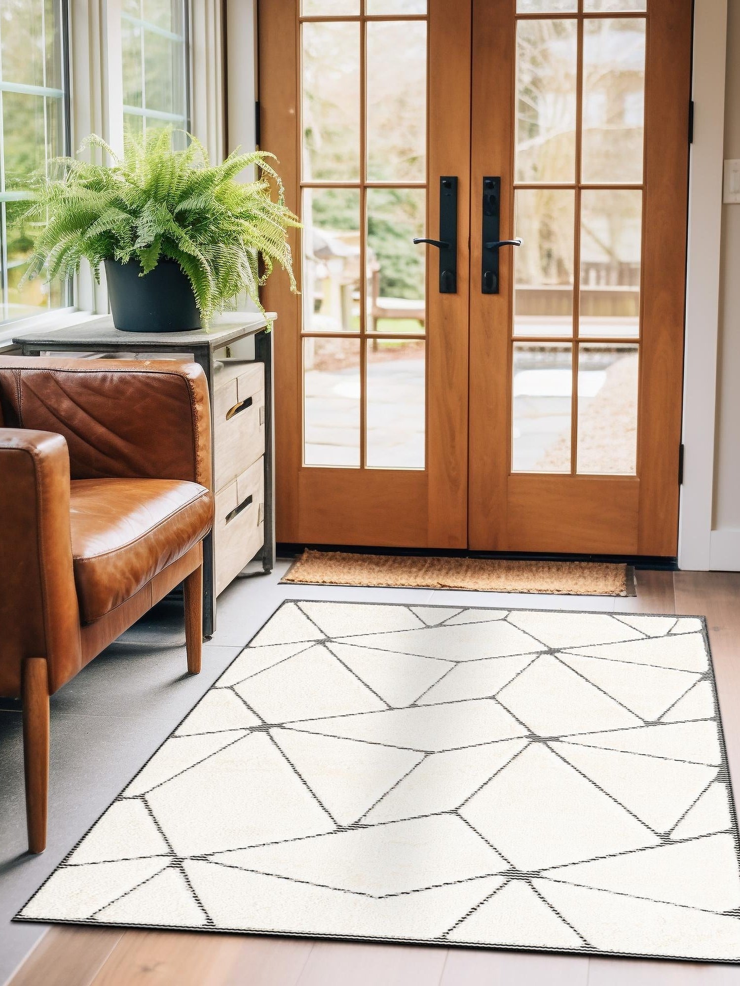 Ivory White 4' 1 x 6' 1 Prismatic Rectangle Area Rug Modern Geometric Unique Design Carpet for Contemporary Interior Home Decorating for Sale at Rug Engine