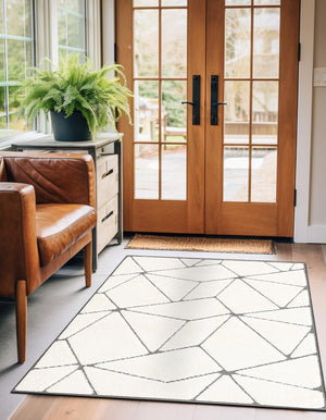 Ivory White 4' 1 x 6' 1 Prismatic Rectangle Area Rug Modern Geometric Unique Design Carpet for Contemporary Interior Home Decorating for Sale at Rug Engine