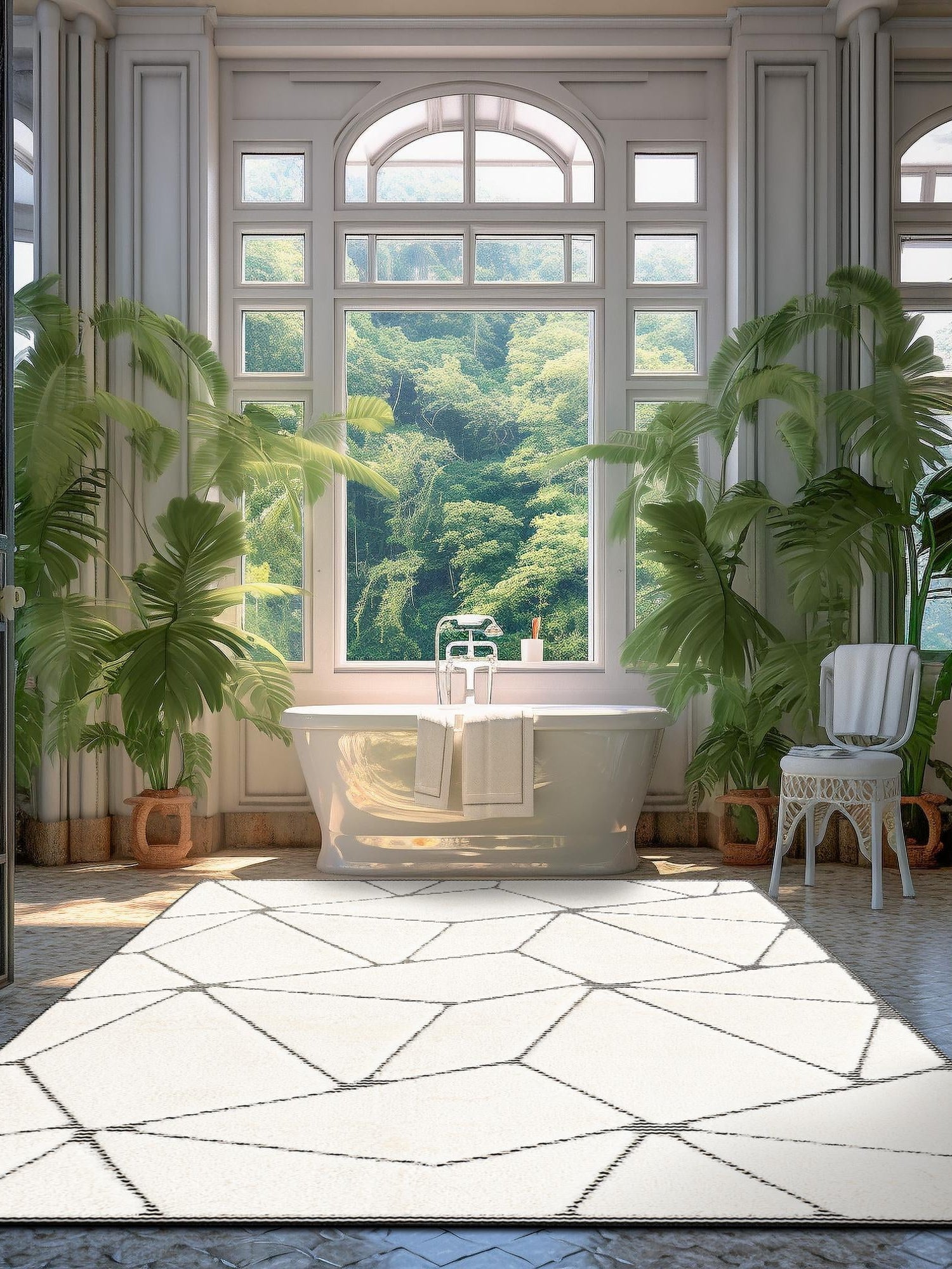 Ivory White 5' 1 x 7' 1 Prismatic Rectangle Area Rug Modern Geometric Unique Design Carpet for Contemporary Interior Home Decorating for Sale at Rug Engine