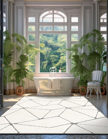 Ivory White 5' 1 x 7' 1 Prismatic Rectangle Area Rug Modern Geometric Unique Design Carpet for Contemporary Interior Home Decorating for Sale at Rug Engine