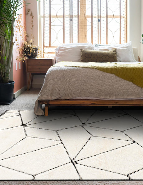 Ivory White 5' 1 x 7' 1 Prismatic Rectangle Area Rug Modern Geometric Unique Design Carpet for Contemporary Interior Home Decorating for Sale at Rug Engine