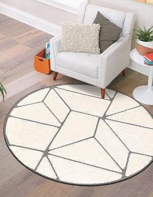 Ivory White 3' 1 x 3' 1 Prismatic Round Area Rug Modern Geometric Unique Design Carpet for Contemporary Interior Home Decorating for Sale at Rug Engine