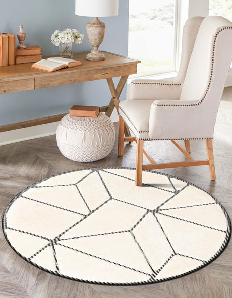 Ivory White 3' 1 x 3' 1 Prismatic Round Area Rug Modern Geometric Unique Design Carpet for Contemporary Interior Home Decorating for Sale at Rug Engine