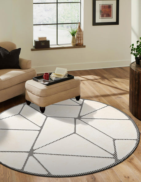Ivory White 7' 10 x 7' 10 Prismatic Round Area Rug Modern Geometric Unique Design Carpet for Contemporary Interior Home Decorating for Sale at Rug Engine