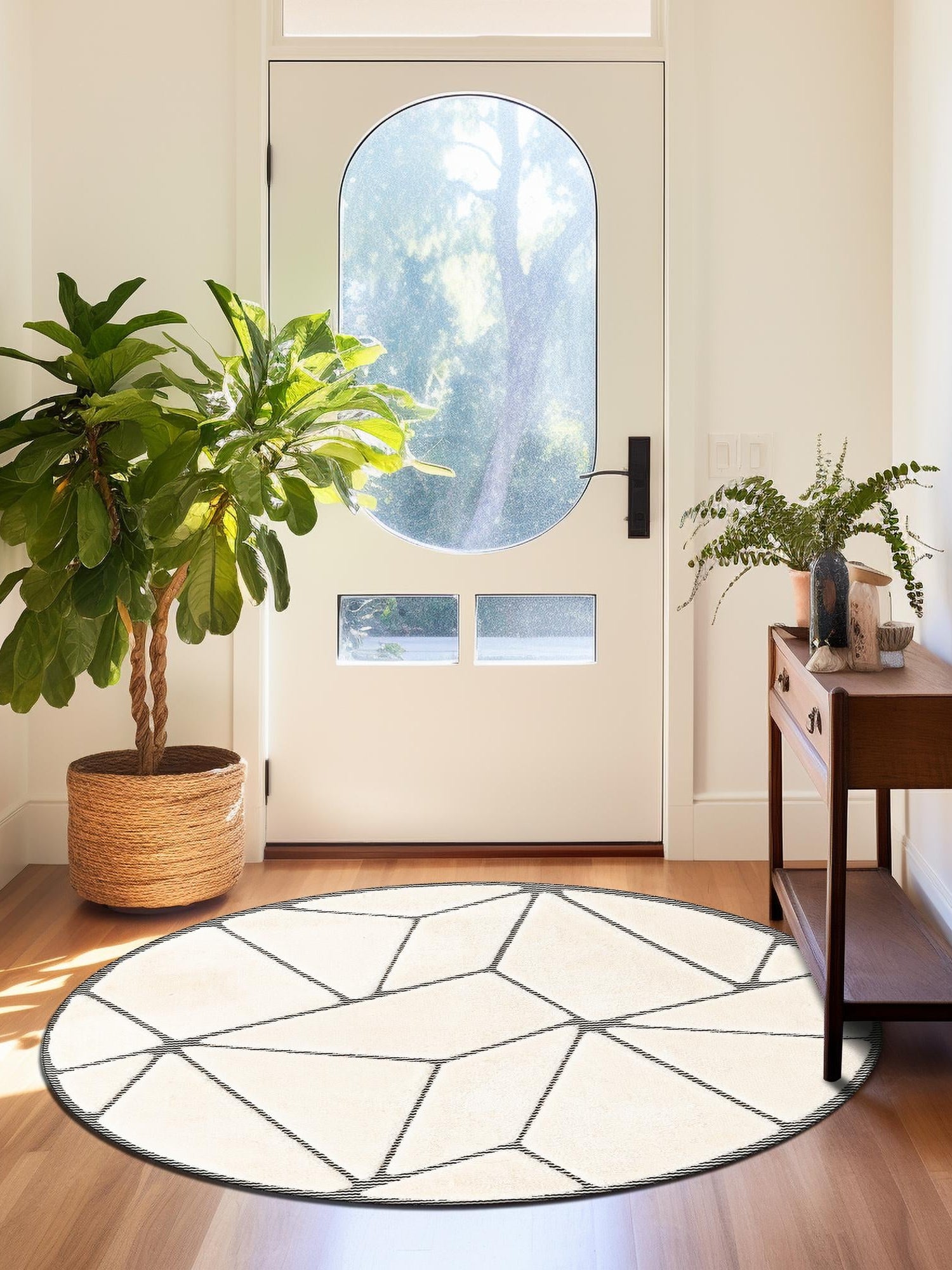 Ivory White 7' 10 x 7' 10 Prismatic Round Area Rug Modern Geometric Unique Design Carpet for Contemporary Interior Home Decorating for Sale at Rug Engine