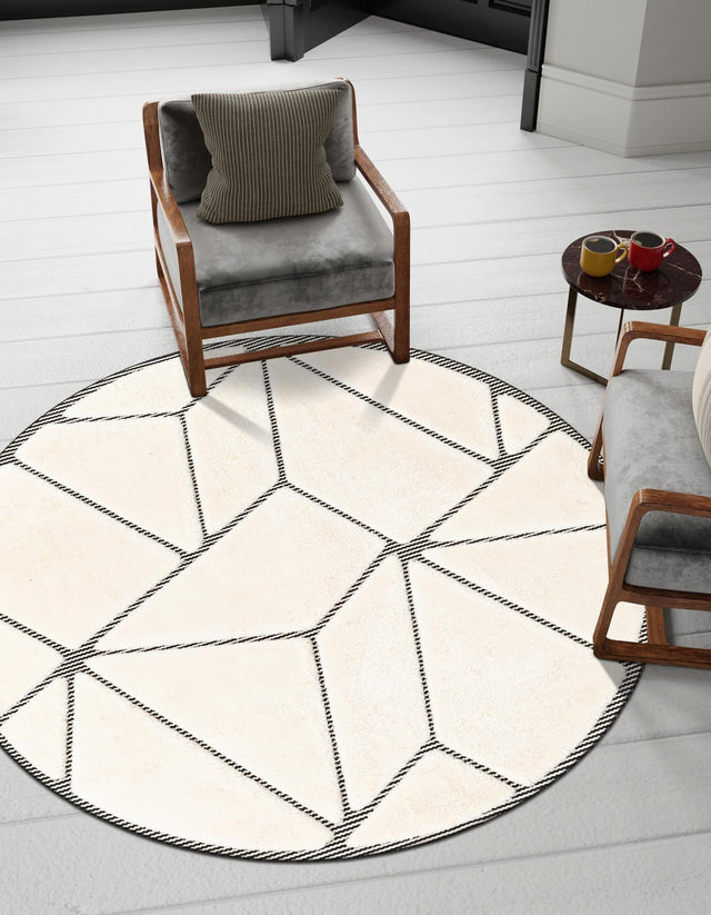 Ivory White 7' 10 x 7' 10 Prismatic Round Area Rug Modern Geometric Unique Design Carpet for Contemporary Interior Home Decorating for Sale at Rug Engine