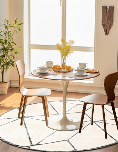 Ivory White 3' 1 x 3' 1 Prismatic Round Area Rug Modern Geometric Unique Design Carpet for Contemporary Interior Home Decorating for Sale at Rug Engine