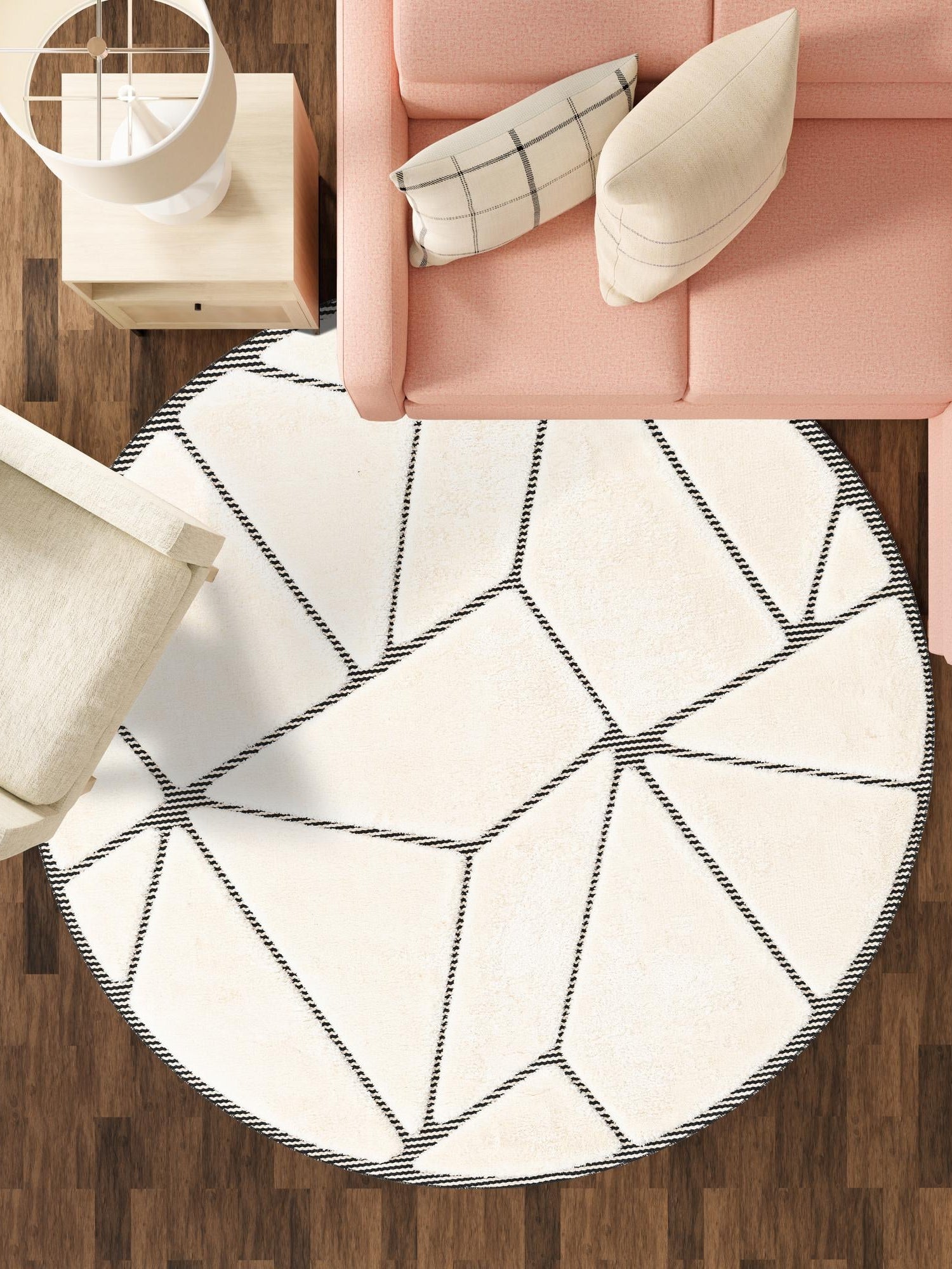 Ivory White 7' 10 x 7' 10 Prismatic Round Area Rug Modern Geometric Unique Design Carpet for Contemporary Interior Home Decorating for Sale at Rug Engine