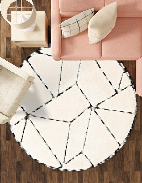 Ivory White 3' 1 x 3' 1 Prismatic Round Area Rug Modern Geometric Unique Design Carpet for Contemporary Interior Home Decorating for Sale at Rug Engine