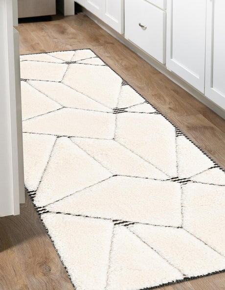 Ivory White 2' x 5' 1 Prismatic Runner Area Rug Modern Geometric Unique Design Carpet for Contemporary Interior Home Decorating for Sale at Rug Engine