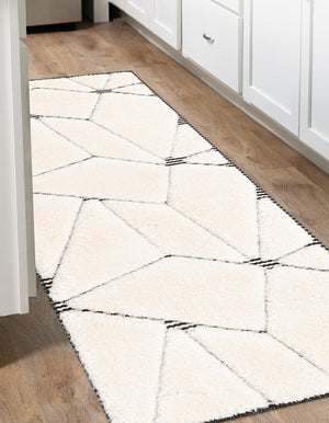 Ivory White 2' 7 x 8' Prismatic Runner Area Rug Modern Geometric Unique Design Carpet for Contemporary Interior Home Decorating for Sale at Rug Engine