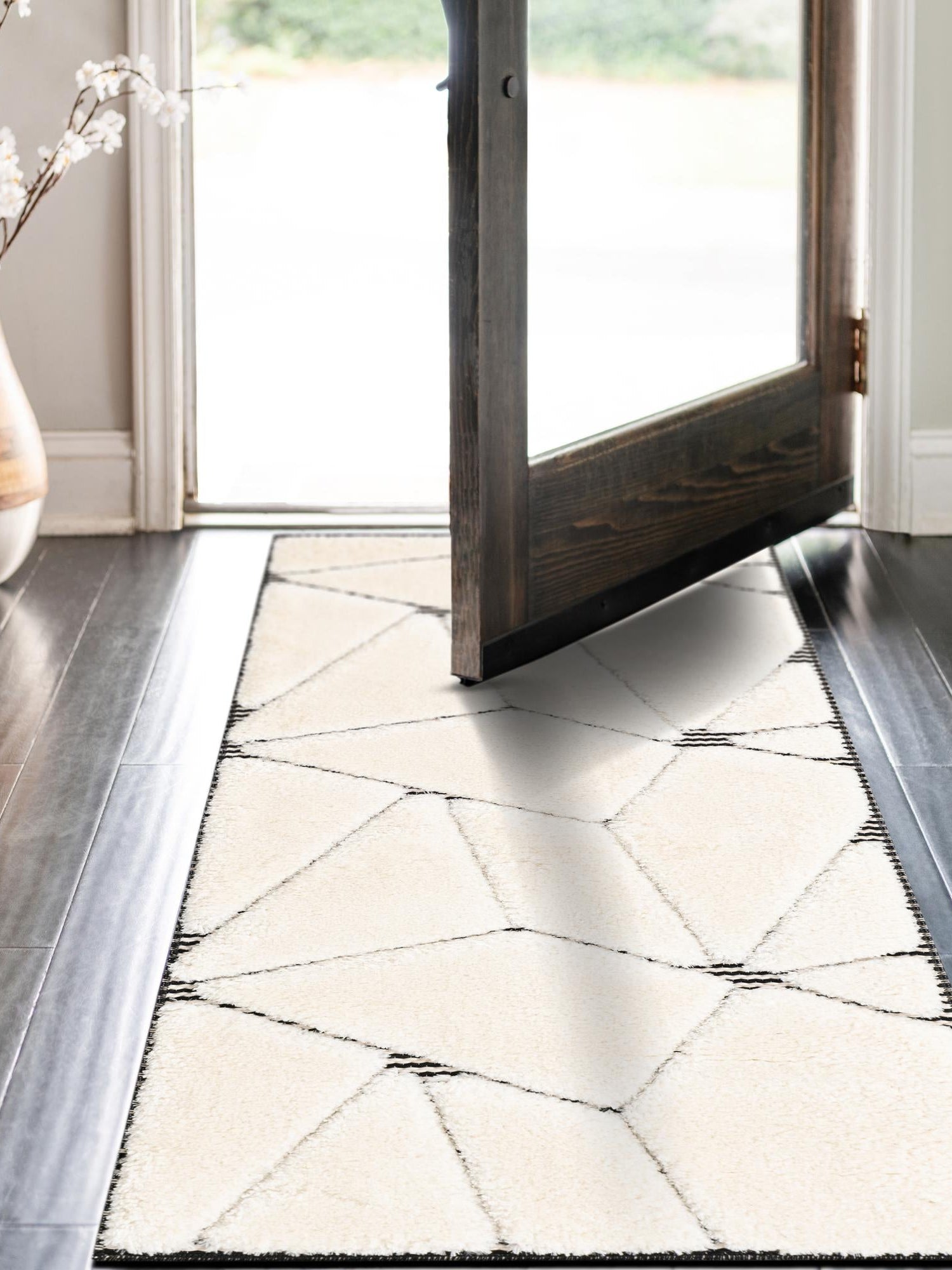 Ivory White 2' x 5' 1 Prismatic Runner Area Rug Modern Geometric Unique Design Carpet for Contemporary Interior Home Decorating for Sale at Rug Engine
