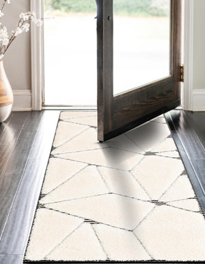 Ivory White 2' x 5' 1 Prismatic Runner Area Rug Modern Geometric Unique Design Carpet for Contemporary Interior Home Decorating for Sale at Rug Engine