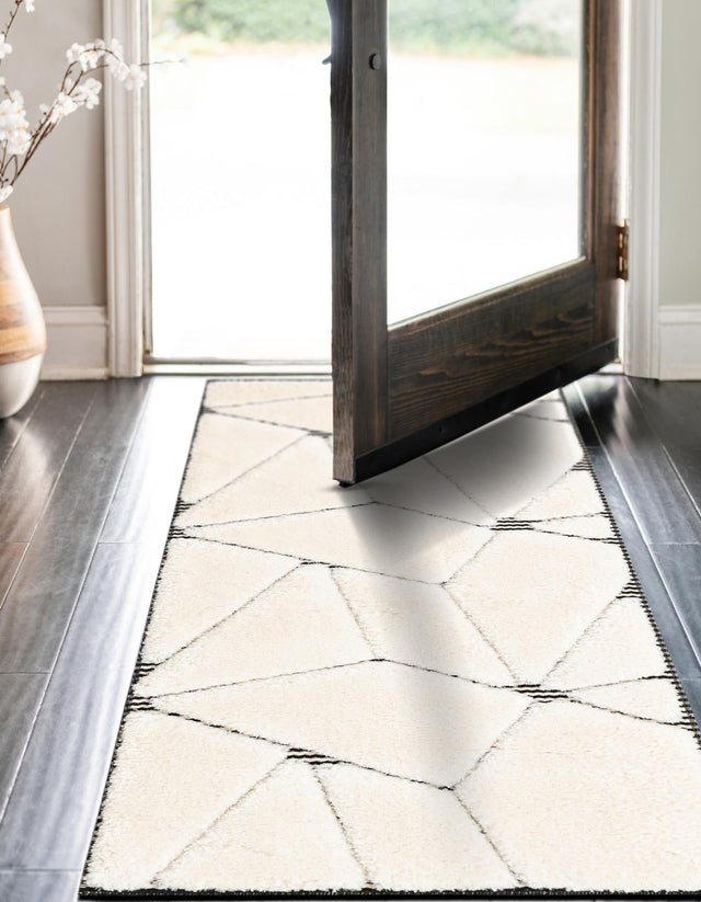 Ivory White 2' x 5' 1 Prismatic Runner Area Rug Modern Geometric Unique Design Carpet for Contemporary Interior Home Decorating for Sale at Rug Engine