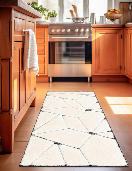 Ivory White 2' 7 x 8' Prismatic Runner Area Rug Modern Geometric Unique Design Carpet for Contemporary Interior Home Decorating for Sale at Rug Engine