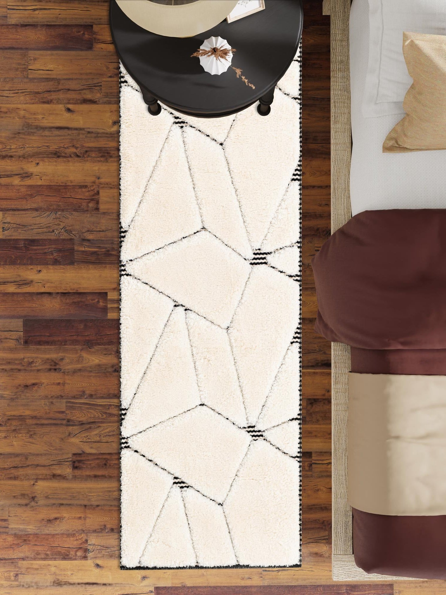 Ivory White 2' x 5' 1 Prismatic Runner Area Rug Modern Geometric Unique Design Carpet for Contemporary Interior Home Decorating for Sale at Rug Engine