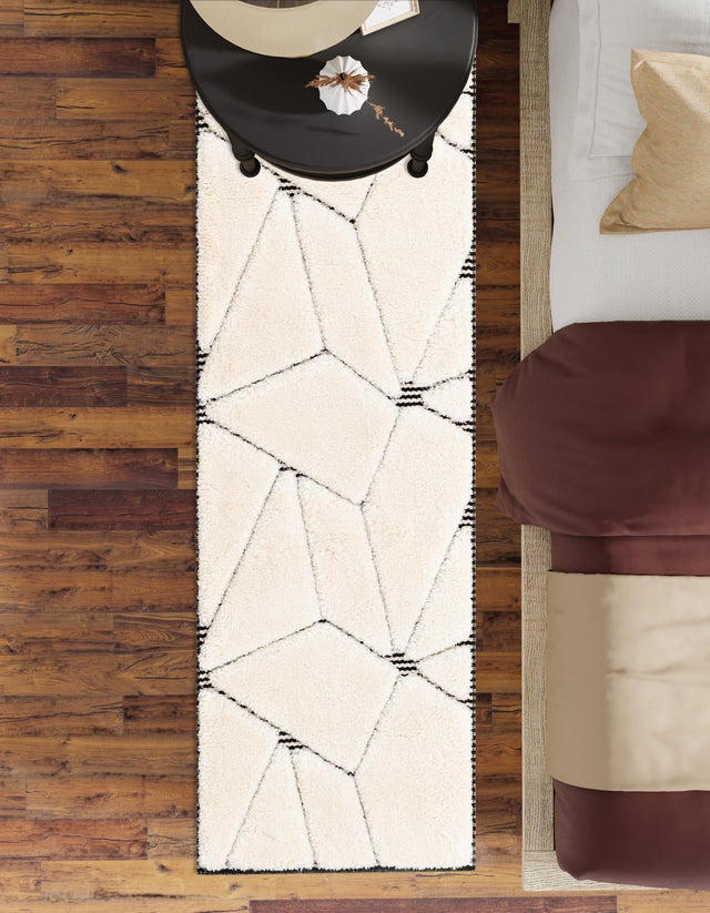 Ivory White 2' x 5' 1 Prismatic Runner Area Rug Modern Geometric Unique Design Carpet for Contemporary Interior Home Decorating for Sale at Rug Engine
