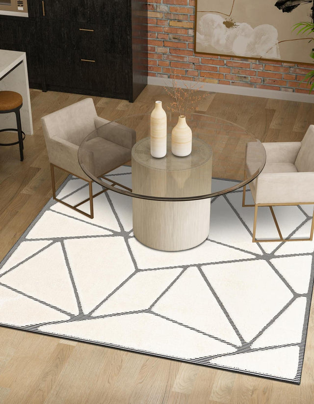 Ivory White 7' 10 x 7' 10 Prismatic Square Area Rug Modern Geometric Unique Design Carpet for Contemporary Interior Home Decorating for Sale at Rug Engine