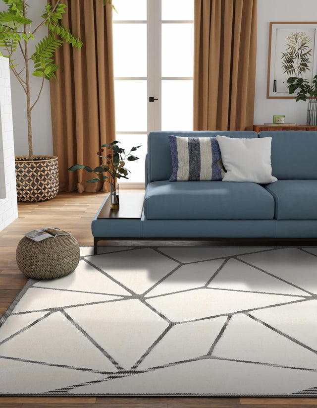 Ivory White 10' x 10' Prismatic Square Area Rug Modern Geometric Unique Design Carpet for Contemporary Interior Home Decorating for Sale at Rug Engine