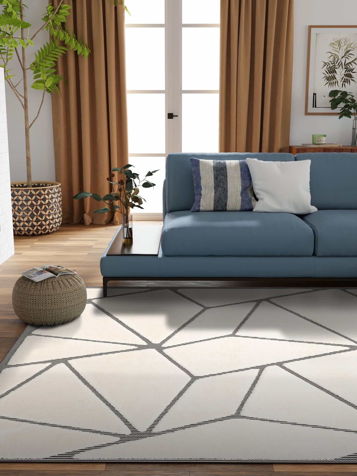 Ivory White 7' 10 x 7' 10 Prismatic Square Area Rug Modern Geometric Unique Design Carpet for Contemporary Interior Home Decorating for Sale at Rug Engine