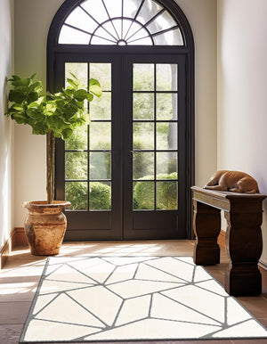Ivory White 10' x 10' Prismatic Square Area Rug Modern Geometric Unique Design Carpet for Contemporary Interior Home Decorating for Sale at Rug Engine