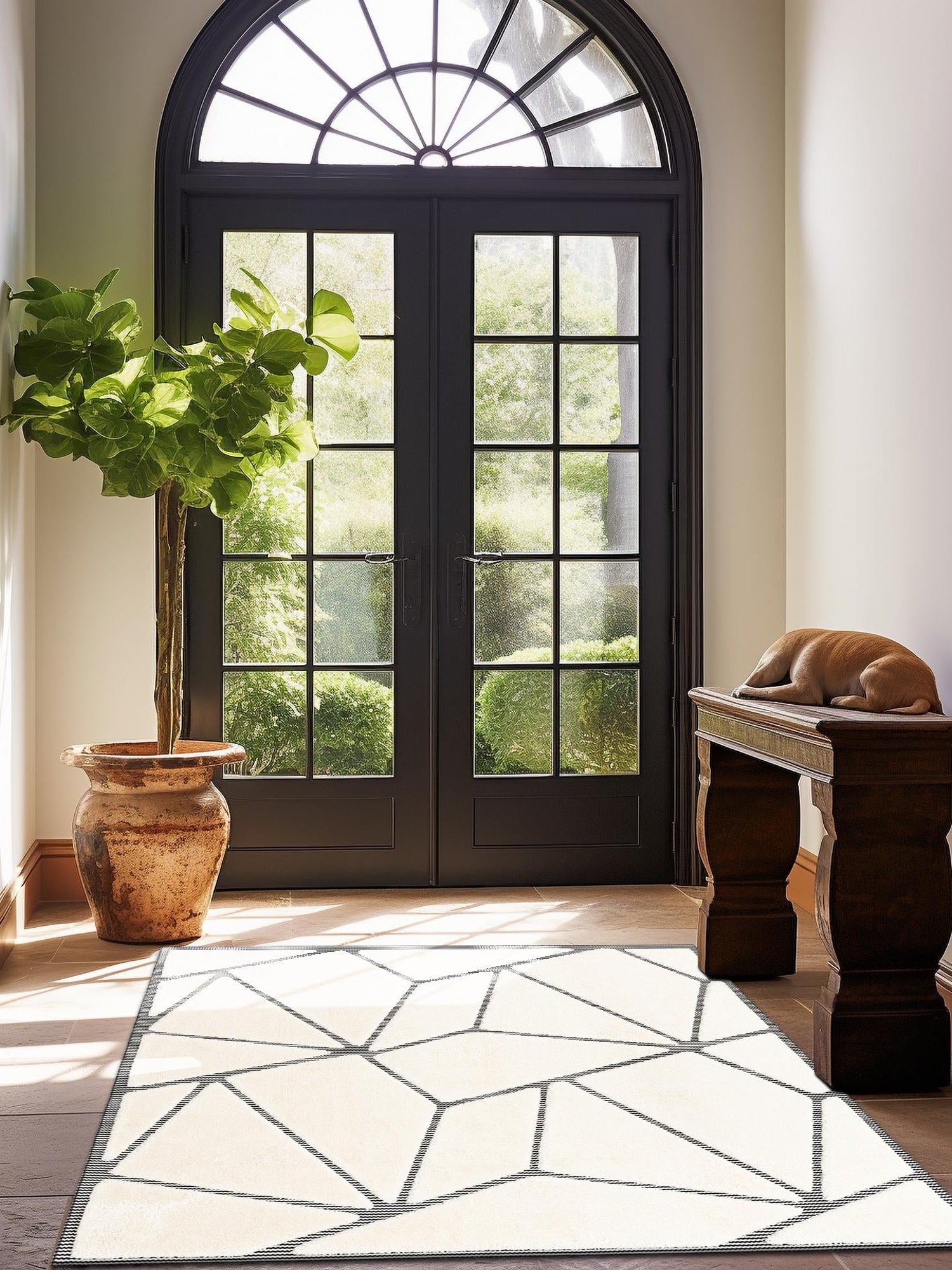 Ivory White 7' 10 x 7' 10 Prismatic Square Area Rug Modern Geometric Unique Design Carpet for Contemporary Interior Home Decorating for Sale at Rug Engine