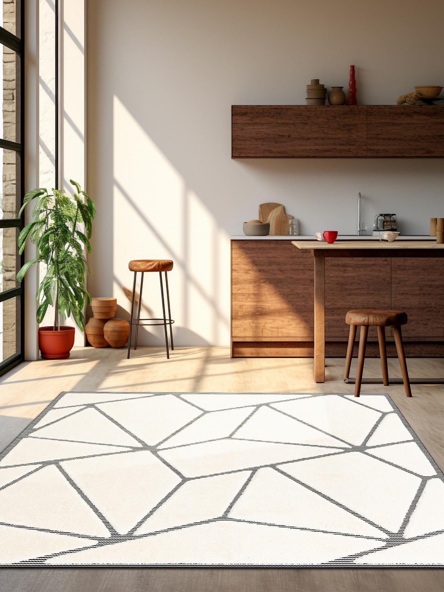 Ivory White 7' 10 x 7' 10 Prismatic Square Area Rug Modern Geometric Unique Design Carpet for Contemporary Interior Home Decorating for Sale at Rug Engine