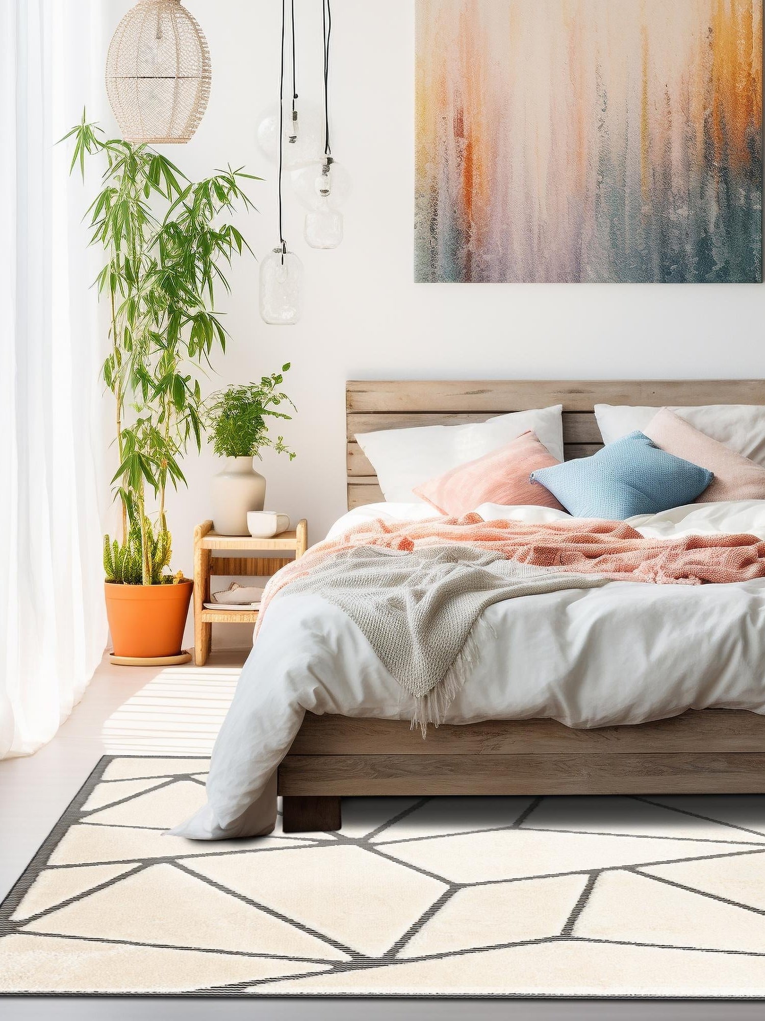 Ivory White 7' 10 x 7' 10 Prismatic Square Area Rug Modern Geometric Unique Design Carpet for Contemporary Interior Home Decorating for Sale at Rug Engine