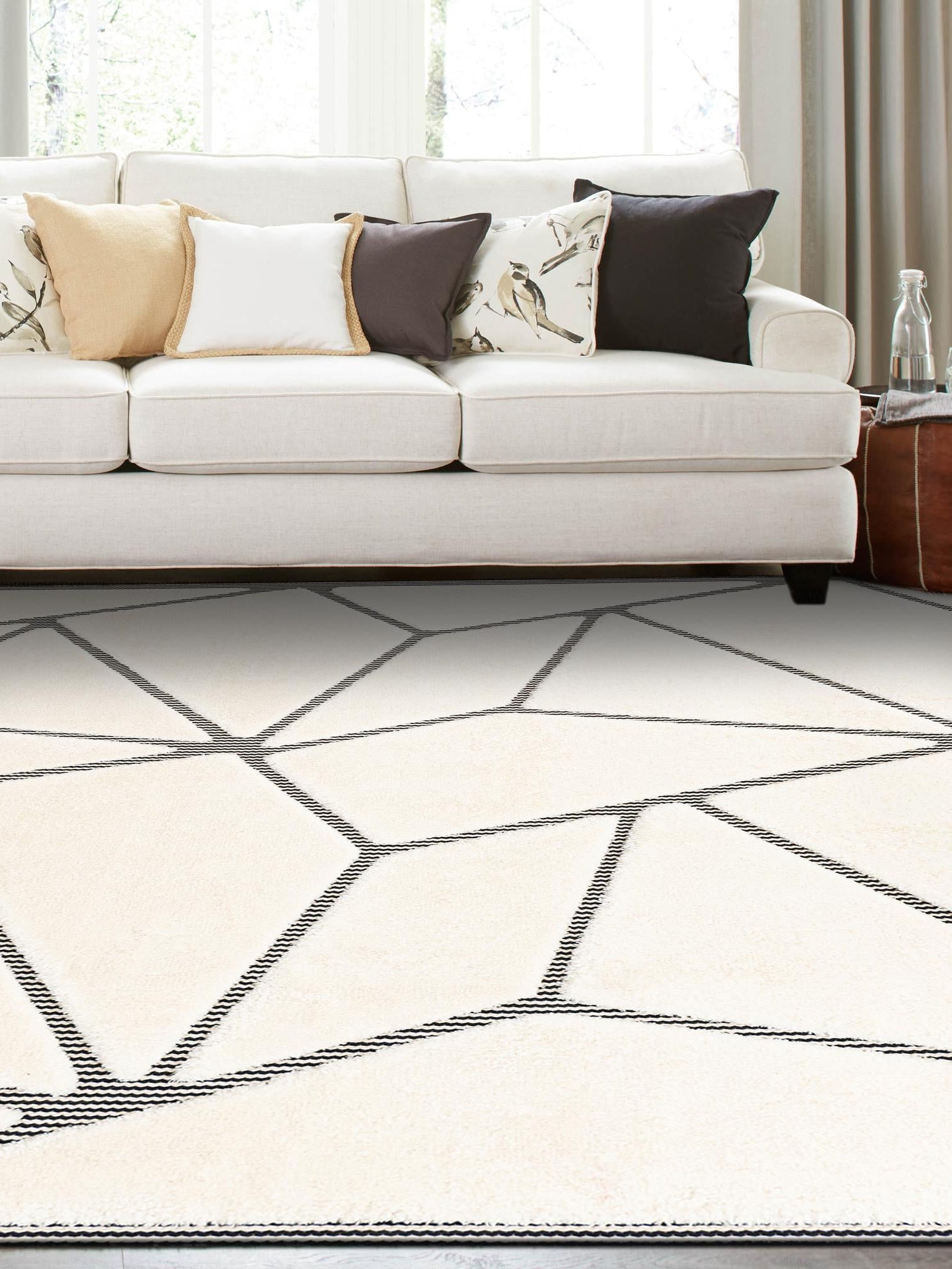 Ivory White 7' 10 x 7' 10 Prismatic Square Area Rug Modern Geometric Unique Design Carpet for Contemporary Interior Home Decorating for Sale at Rug Engine
