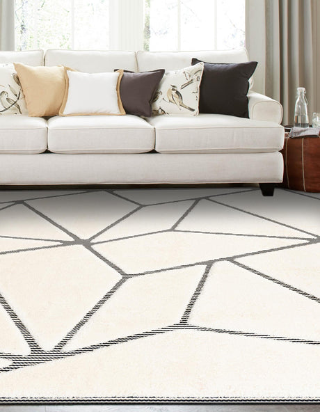 Ivory White 7' 10 x 7' 10 Prismatic Square Area Rug Modern Geometric Unique Design Carpet for Contemporary Interior Home Decorating for Sale at Rug Engine