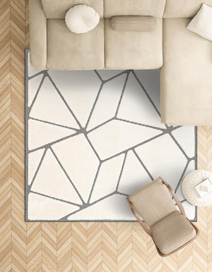 Ivory White 10' x 10' Prismatic Square Area Rug Modern Geometric Unique Design Carpet for Contemporary Interior Home Decorating for Sale at Rug Engine