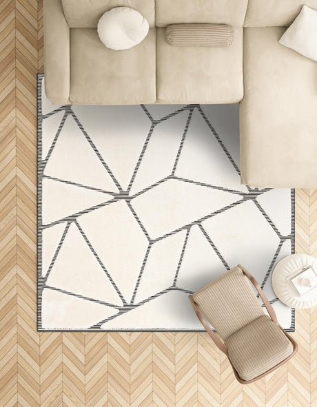 Ivory White 10' x 10' Prismatic Square Area Rug Modern Geometric Unique Design Carpet for Contemporary Interior Home Decorating for Sale at Rug Engine