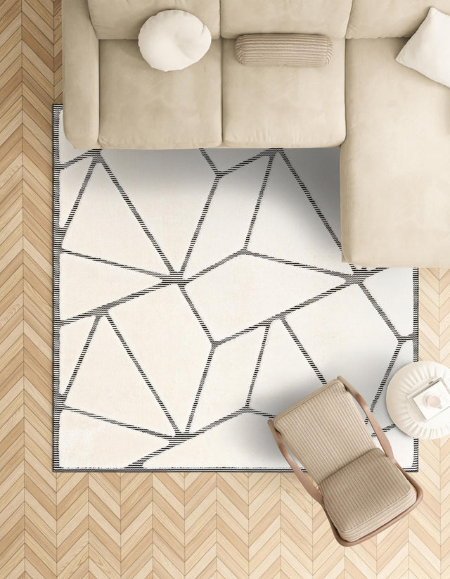 Ivory White 7' 10 x 7' 10 Prismatic Square Area Rug Modern Geometric Unique Design Carpet for Contemporary Interior Home Decorating for Sale at Rug Engine