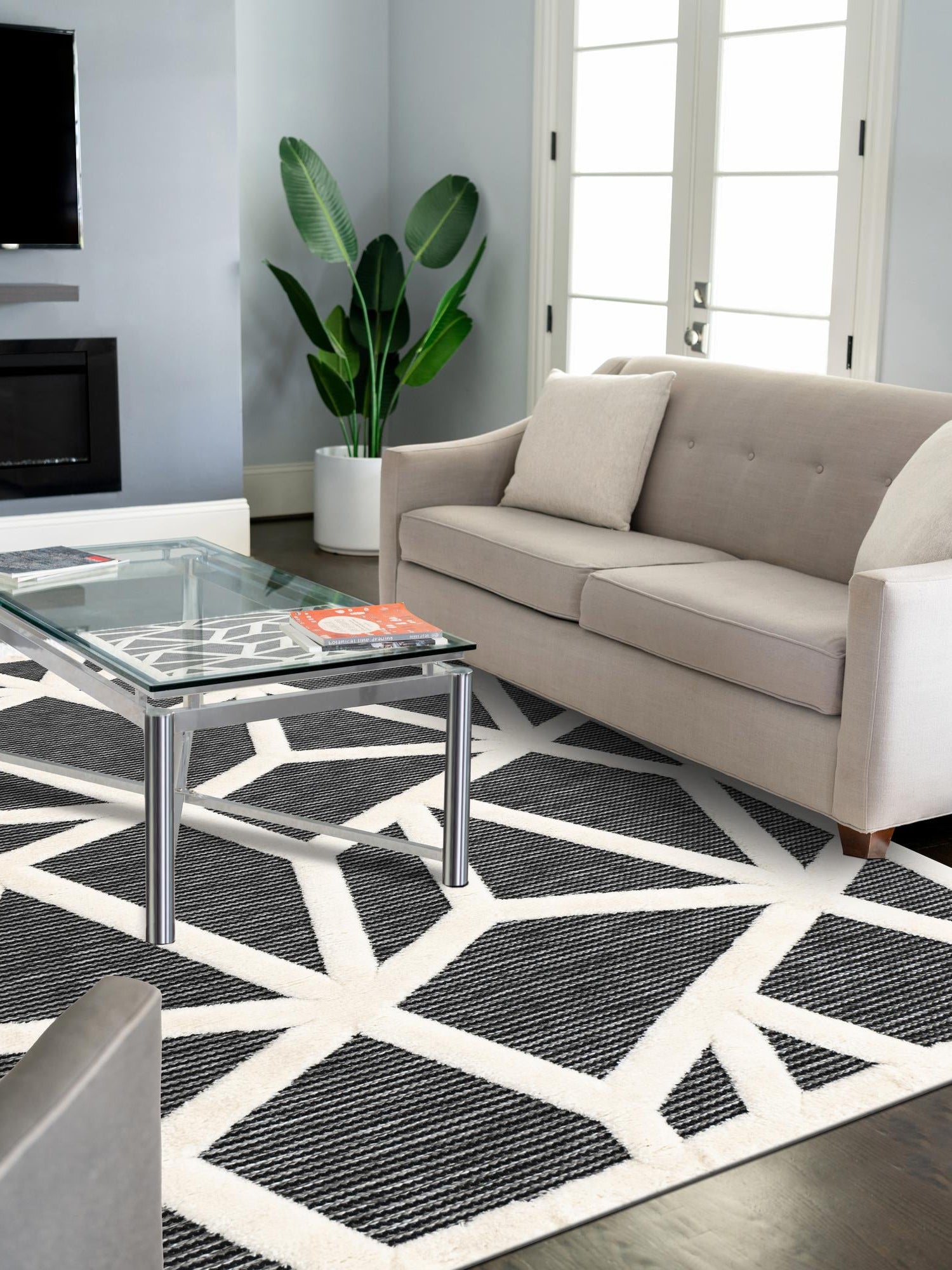 Gray 5' 1 x 7' 1 Prismatic Rectangle Area Rug Modern Geometric Unique Design Carpet for Contemporary Interior Home Decorating for Sale at Rug Engine