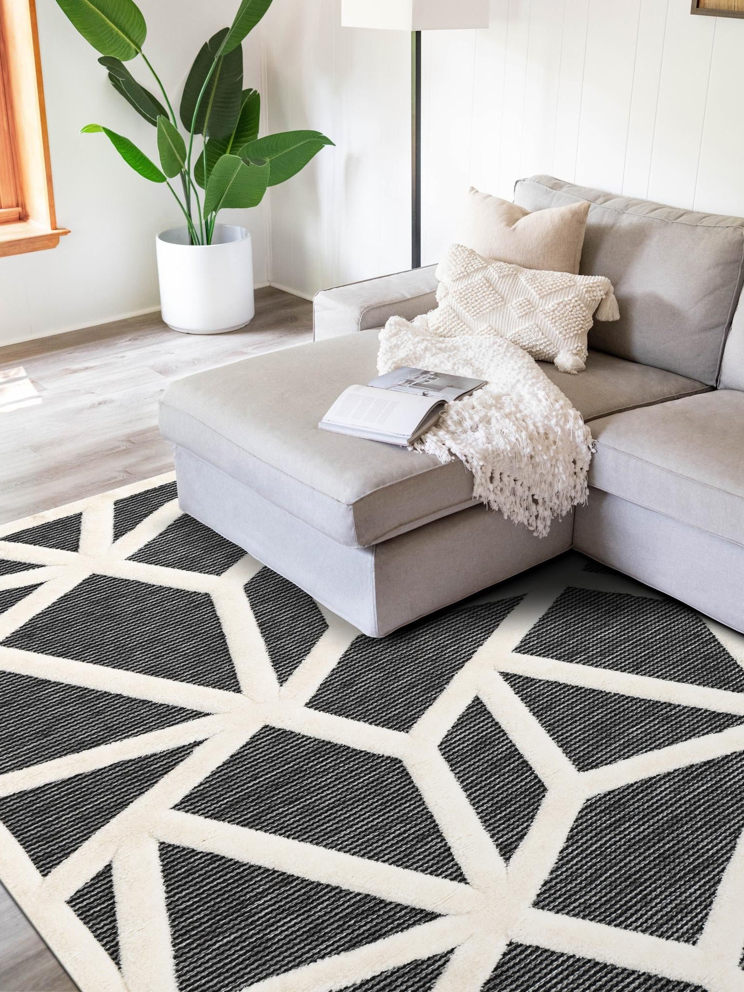 Gray 5' 1 x 7' 1 Prismatic Rectangle Area Rug Modern Geometric Unique Design Carpet for Contemporary Interior Home Decorating for Sale at Rug Engine