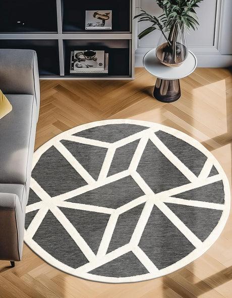 Gray 7' 10 x 7' 10 Prismatic Round Area Rug Modern Geometric Unique Design Carpet for Contemporary Interior Home Decorating for Sale at Rug Engine