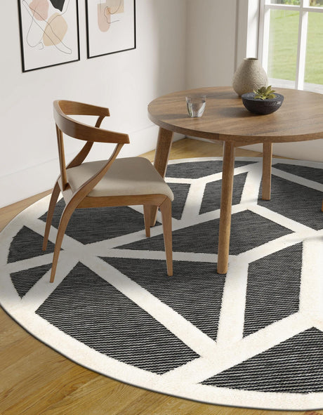 Gray 3' 1 x 3' 1 Prismatic Round Area Rug Modern Geometric Unique Design Carpet for Contemporary Interior Home Decorating for Sale at Rug Engine