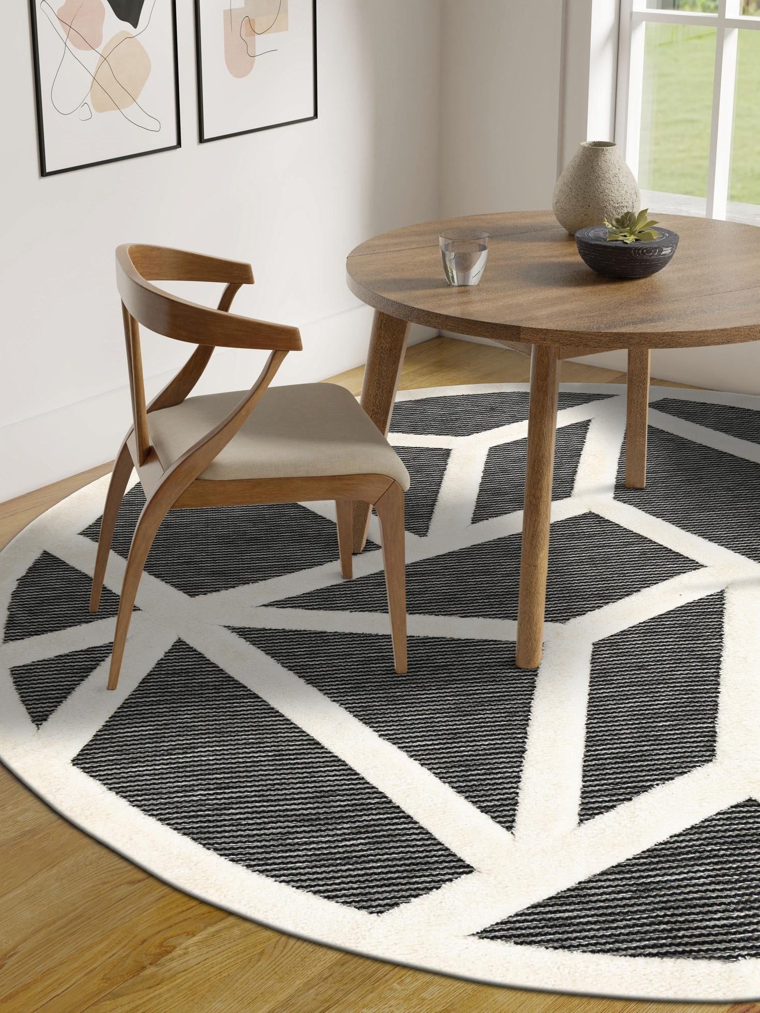 Gray 7' 10 x 7' 10 Prismatic Round Area Rug Modern Geometric Unique Design Carpet for Contemporary Interior Home Decorating for Sale at Rug Engine