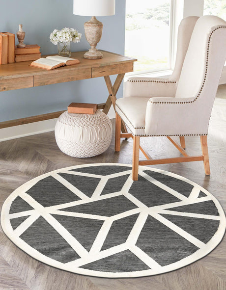 Gray 7' 10 x 7' 10 Prismatic Round Area Rug Modern Geometric Unique Design Carpet for Contemporary Interior Home Decorating for Sale at Rug Engine