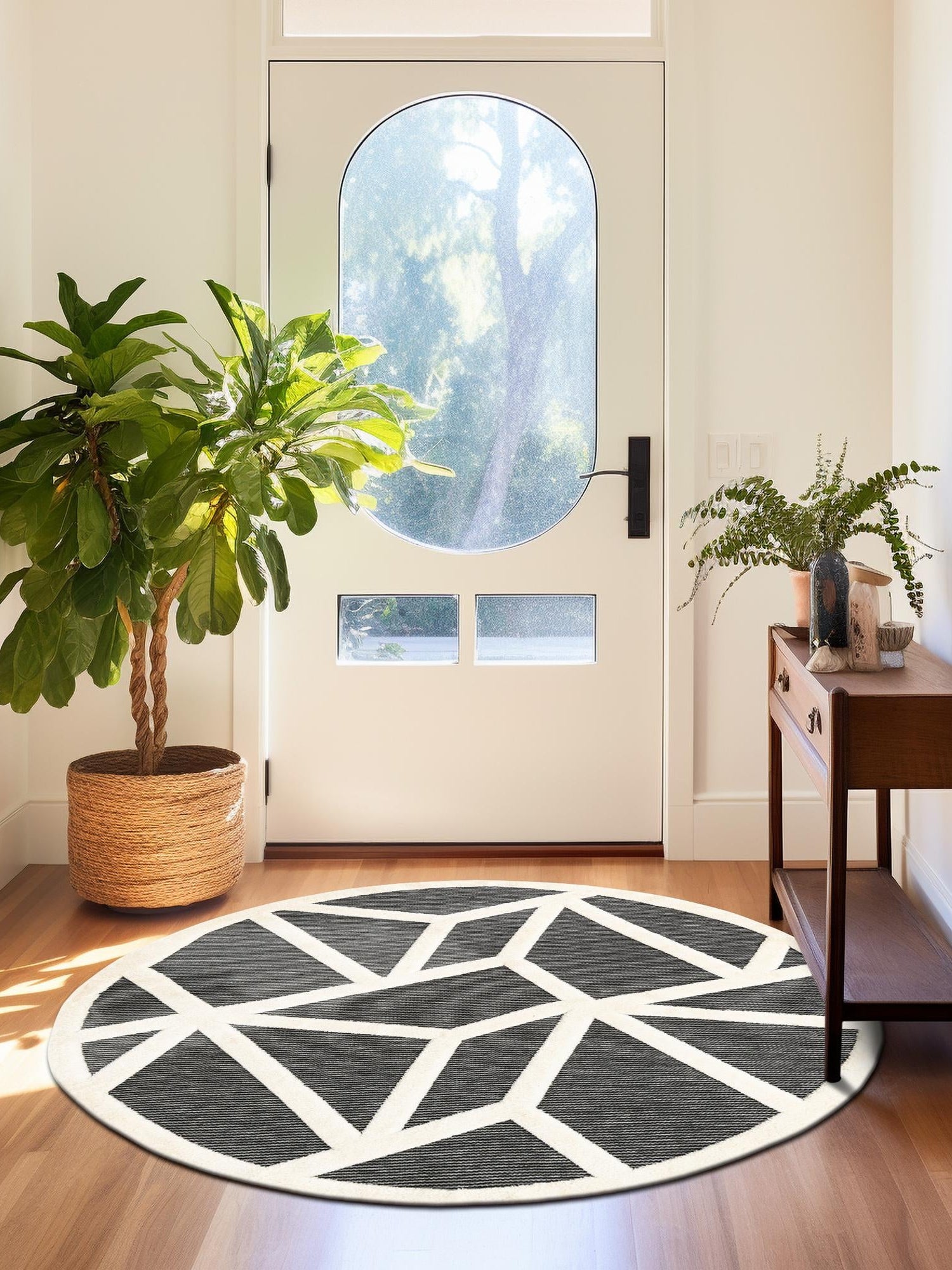 Gray 7' 10 x 7' 10 Prismatic Round Area Rug Modern Geometric Unique Design Carpet for Contemporary Interior Home Decorating for Sale at Rug Engine