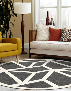 Gray 7' 10 x 7' 10 Prismatic Round Area Rug Modern Geometric Unique Design Carpet for Contemporary Interior Home Decorating for Sale at Rug Engine