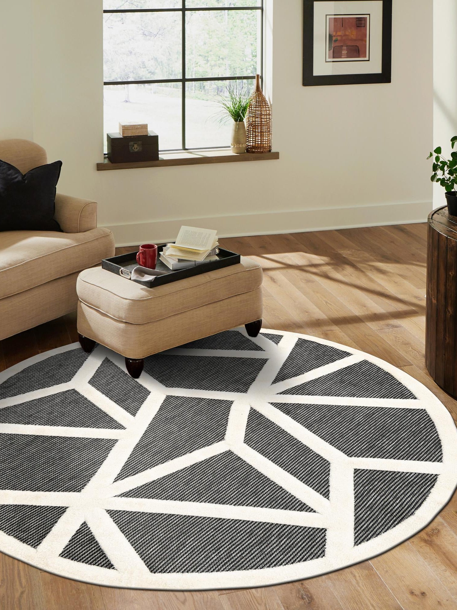 Gray 6' 1 x 6' 1 Prismatic Round Area Rug Modern Geometric Unique Design Carpet for Contemporary Interior Home Decorating for Sale at Rug Engine