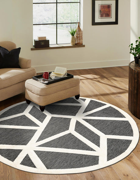 Gray 6' 1 x 6' 1 Prismatic Round Area Rug Modern Geometric Unique Design Carpet for Contemporary Interior Home Decorating for Sale at Rug Engine