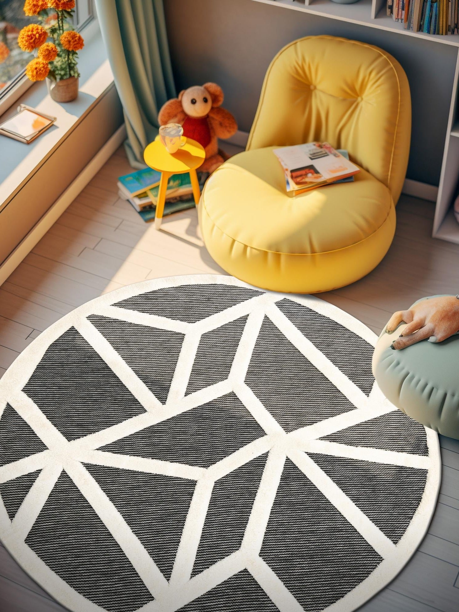 Gray 6' 1 x 6' 1 Prismatic Round Area Rug Modern Geometric Unique Design Carpet for Contemporary Interior Home Decorating for Sale at Rug Engine